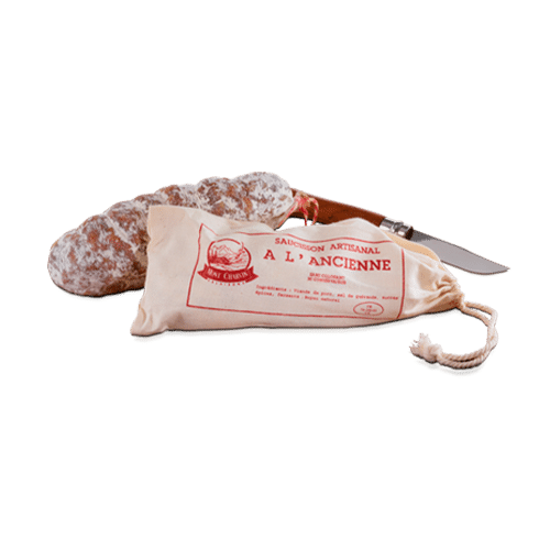 Saucisson à l'ancienne et son sac de toile