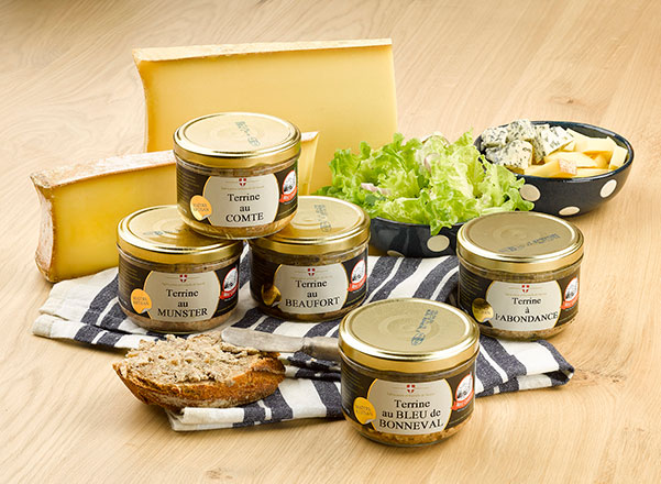 Sliced cheeses, salad and Mont Charvin Cheeses Terrines